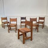Set of 6 Maison Regain chairs in leather and elm