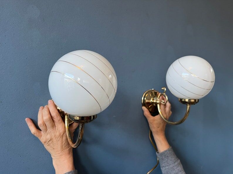 Set of 2 wall lights Hollywood Regency opal glass