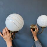 Set of 2 wall lights Hollywood Regency opal glass
