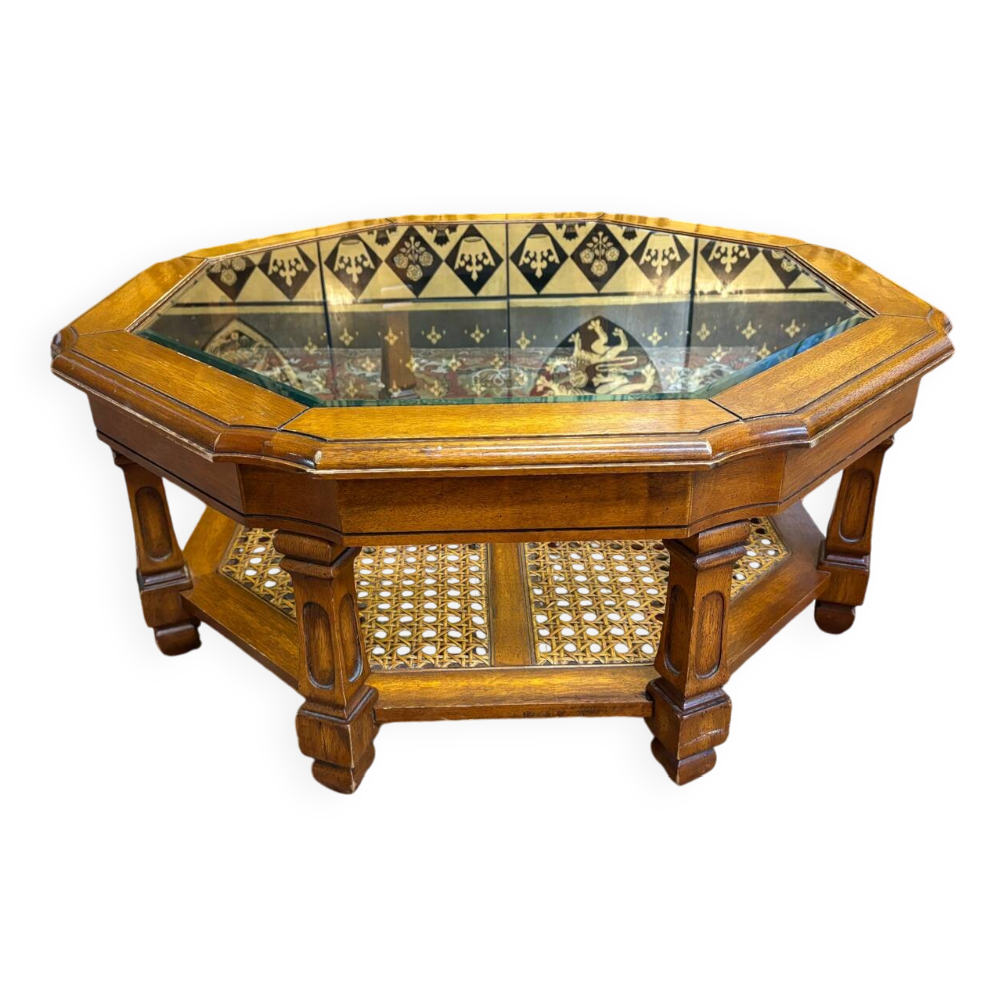 Table arrondie en bois et verre
