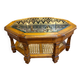 Rounded table in wood and glass