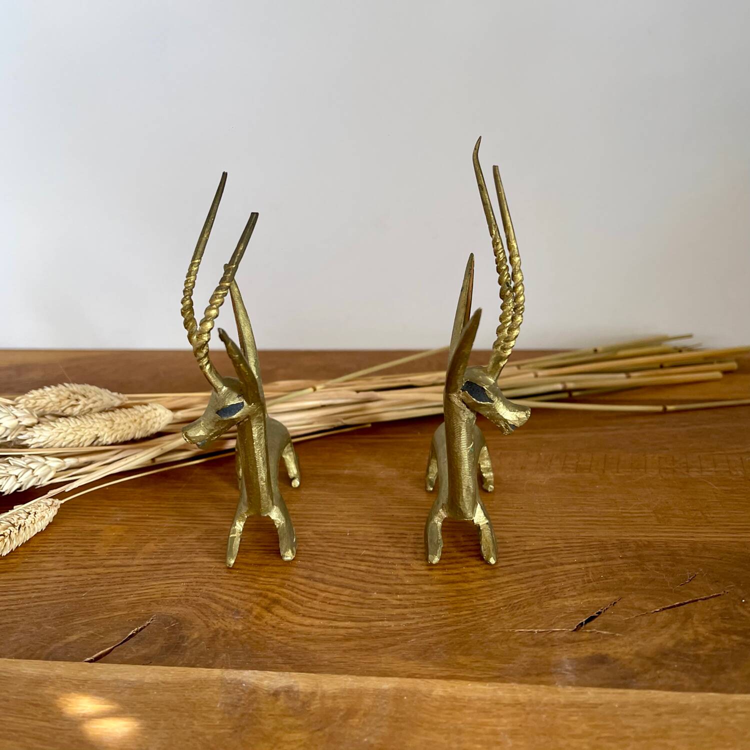Pair of brass antelopes