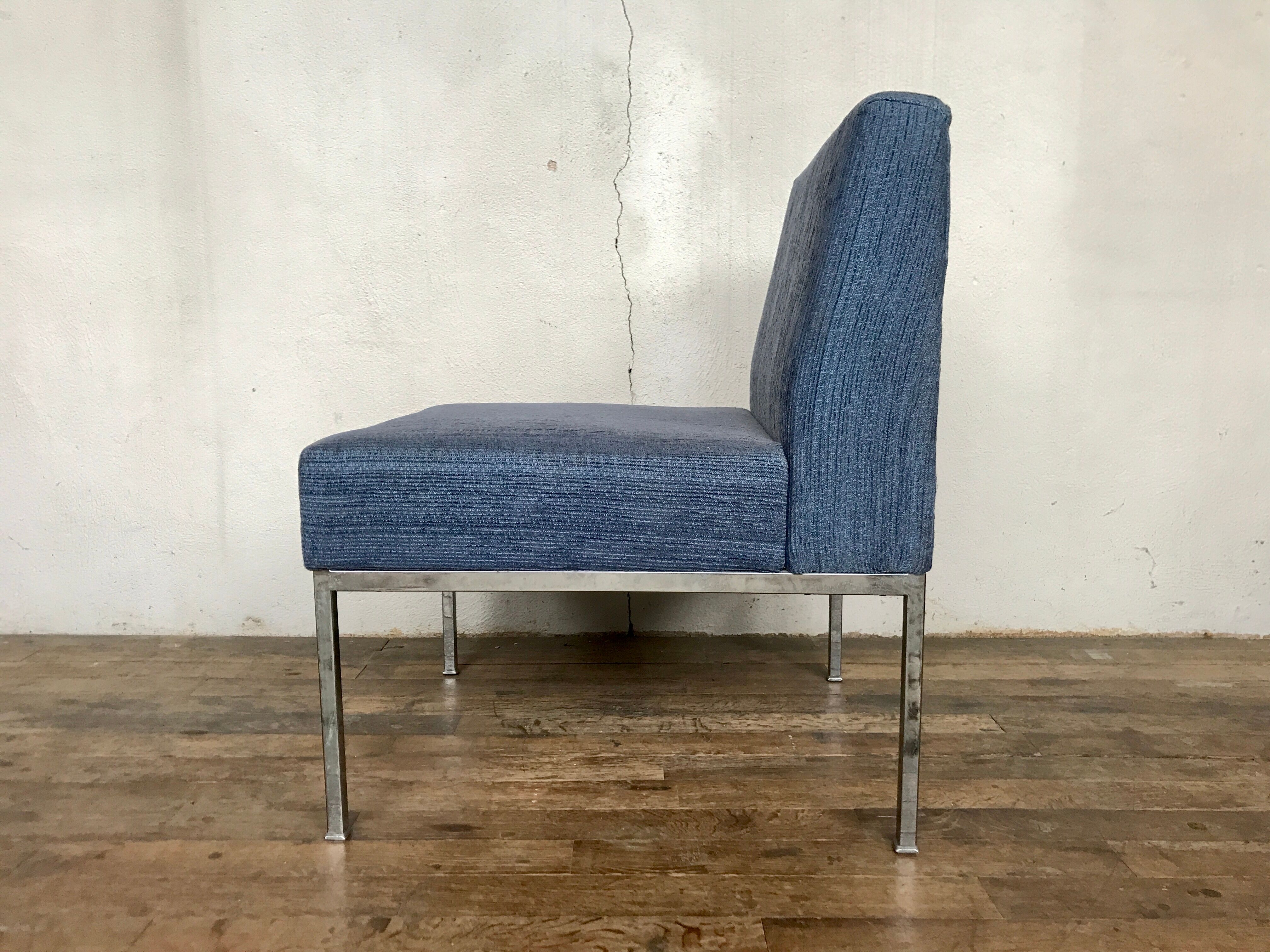 Chrome foot heated chair and vintage blue fabric, 1970