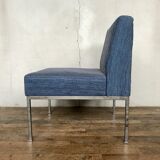 Chrome foot heated chair and vintage blue fabric, 1970