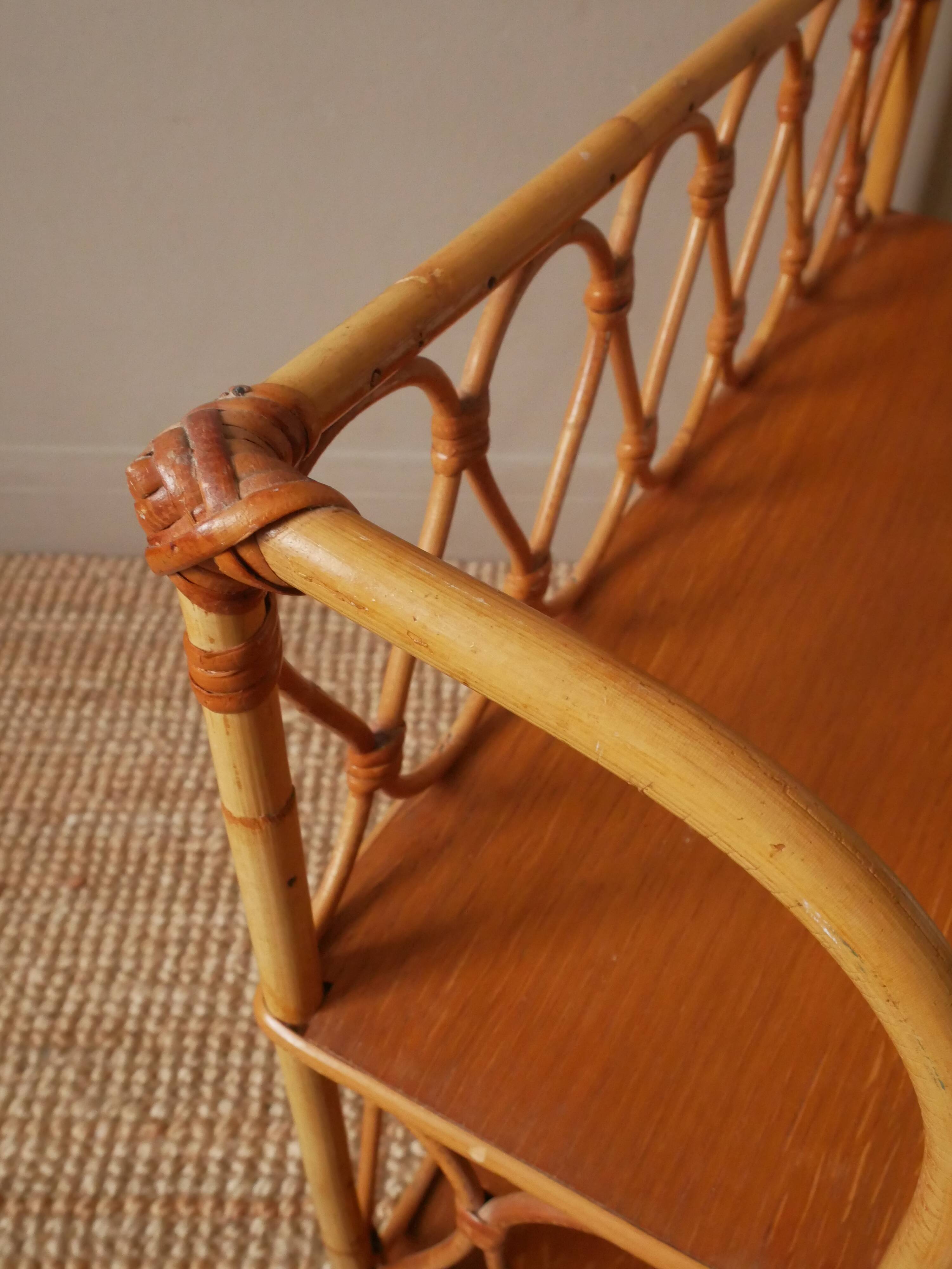 Vintage bamboo wicker rattan shelf unit with Scandinavian country style design for children