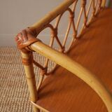 Vintage bamboo wicker rattan shelf unit with Scandinavian country style design for children