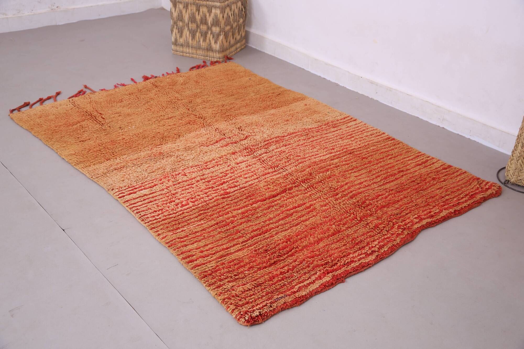 Orange Vintage Moroccan Rug 139 x 190 cm - Berber Rug - Handmade Wool Rug