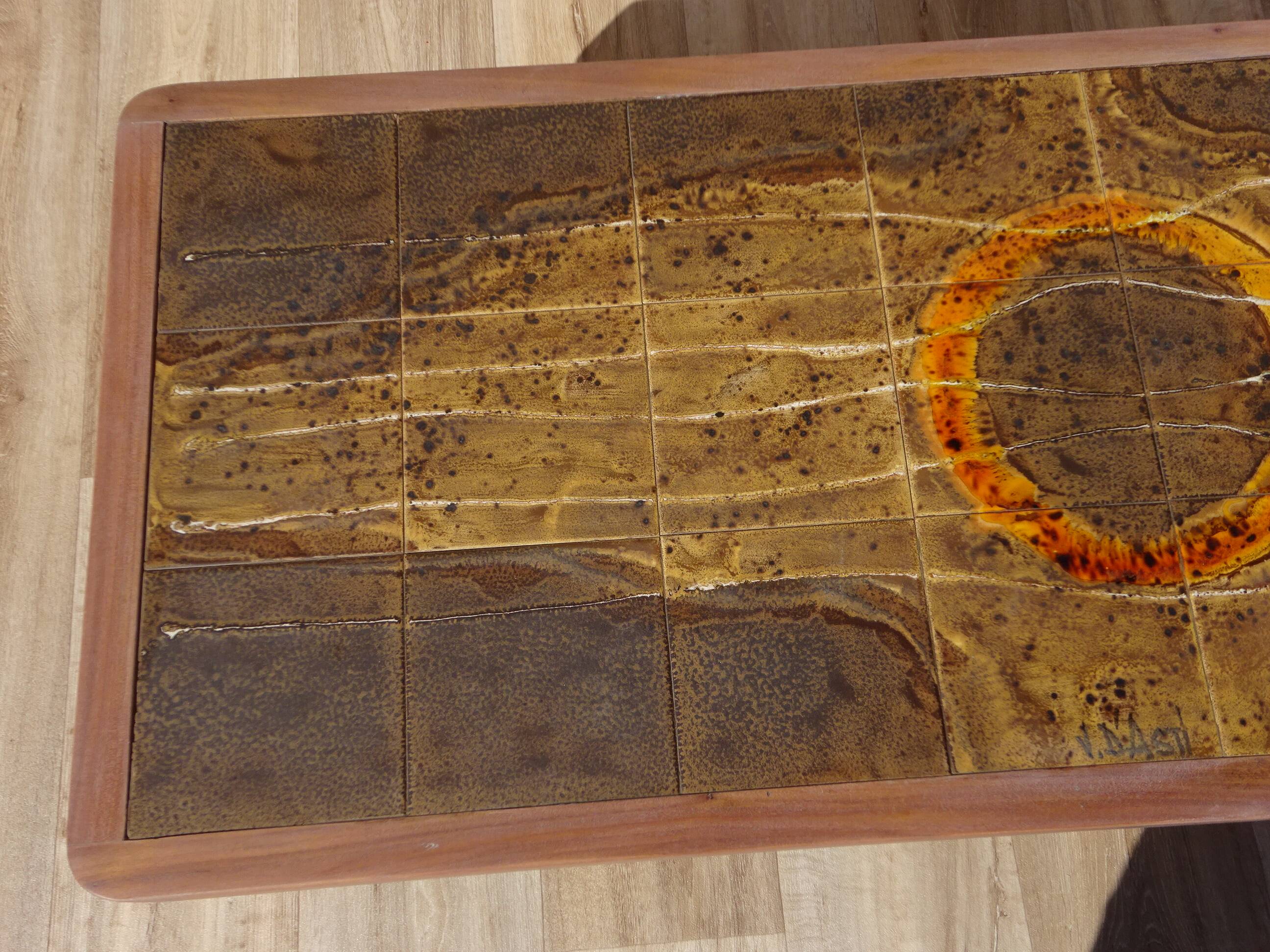 Vintage coffee table, Vallauris ceramics, signed J.d'Asti