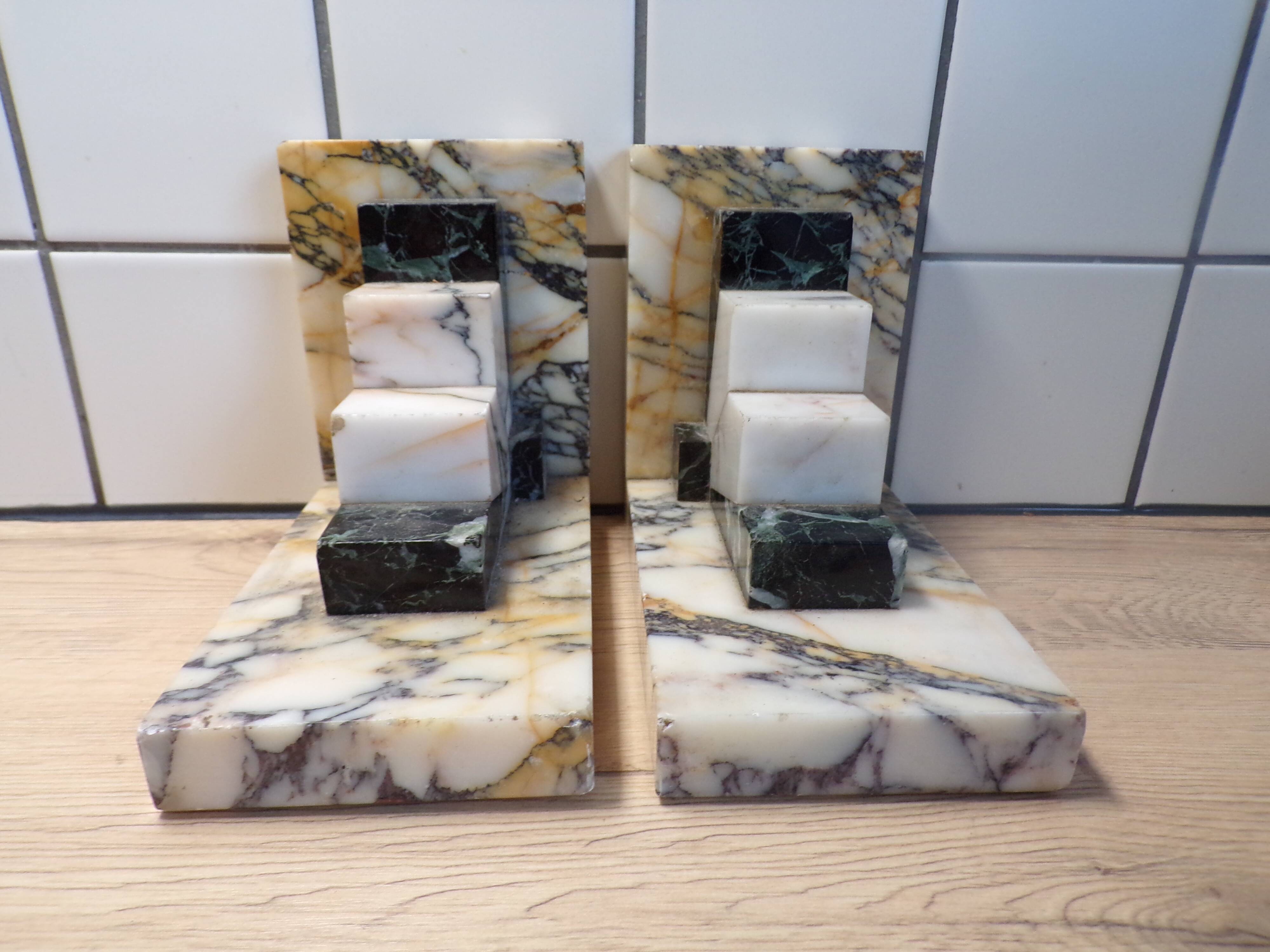 Pair of art deco marble bookends