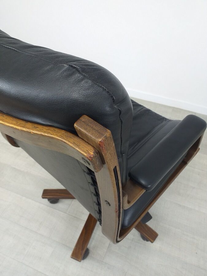 Office armchair leather wood Scandinavian design 70s vintage