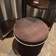 Vintage hairdresser in brown and gold velvet