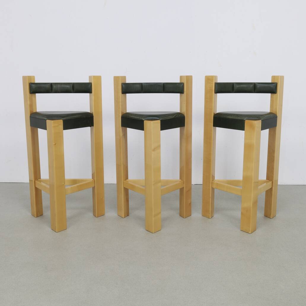 3x Postmodern Barstools in Leather, 1990s