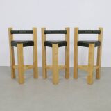 3x Postmodern Barstools in Leather, 1990s