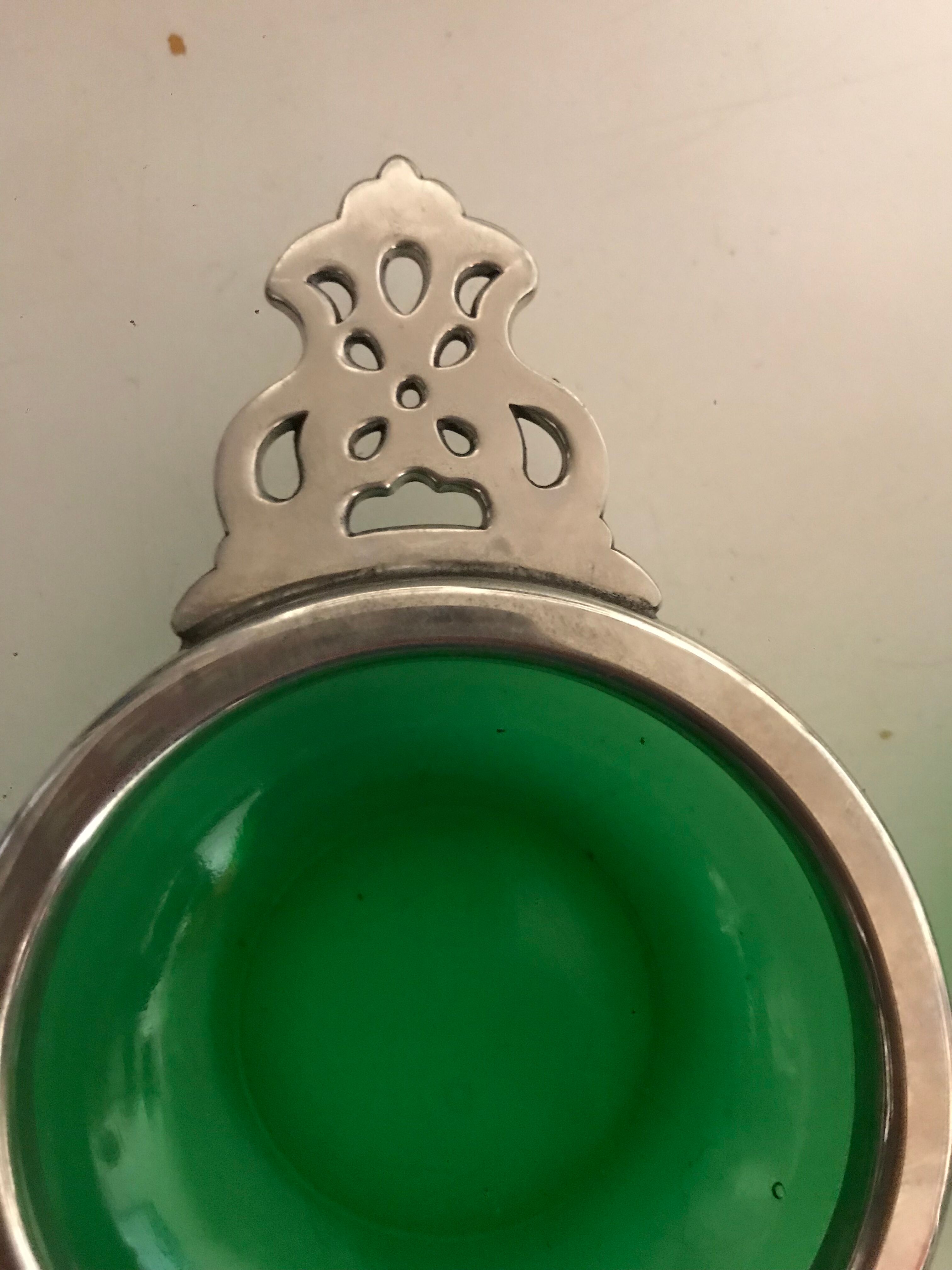 Pair of tin cups and glass