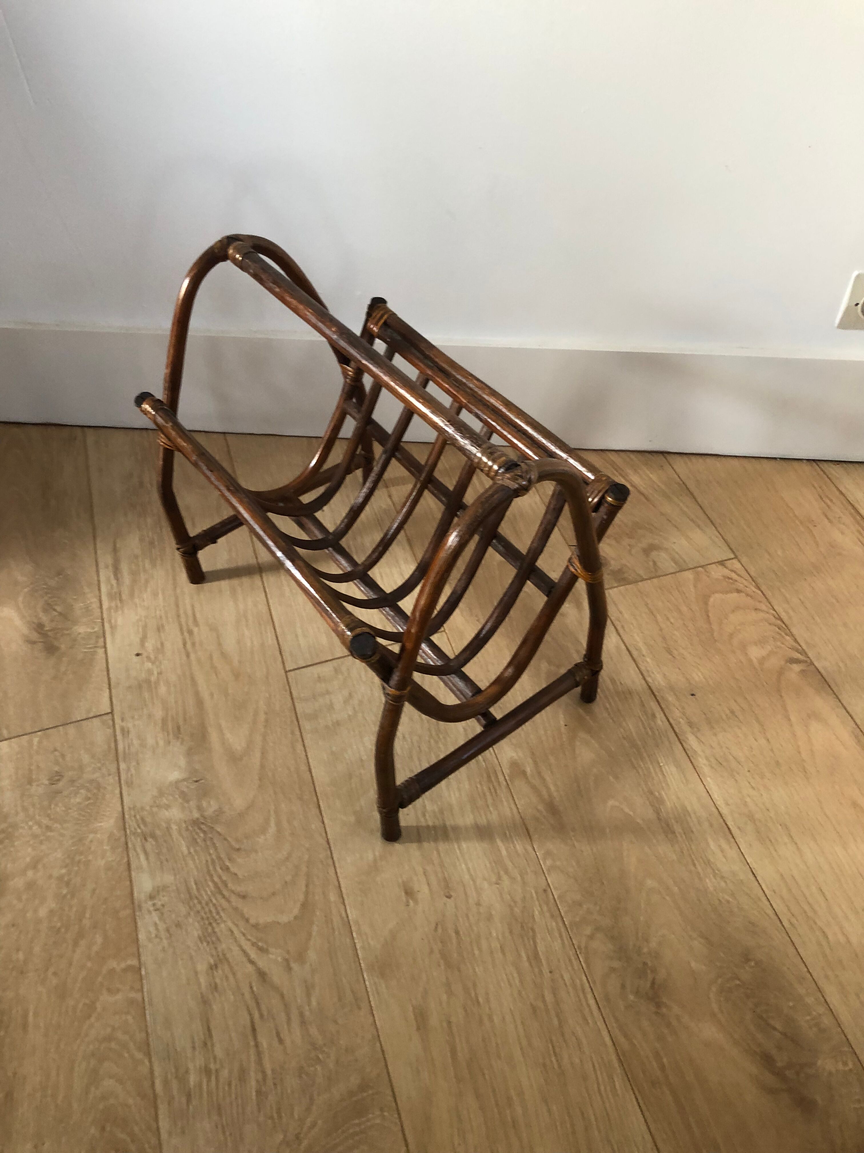 Vintage rattan magazine holder