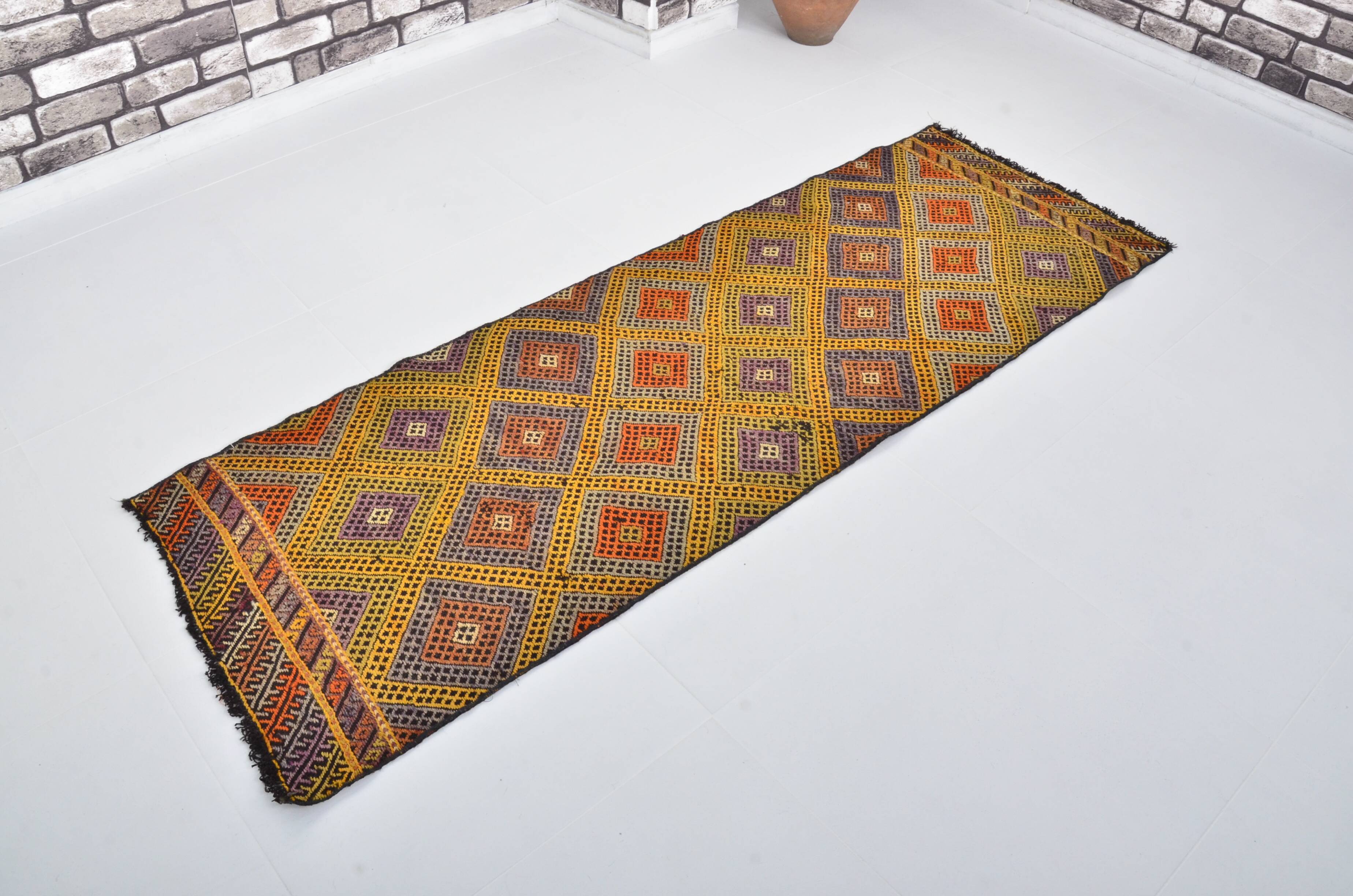 Tapis Kilim en laine tissé à la main de style bohème turc, référence 3401