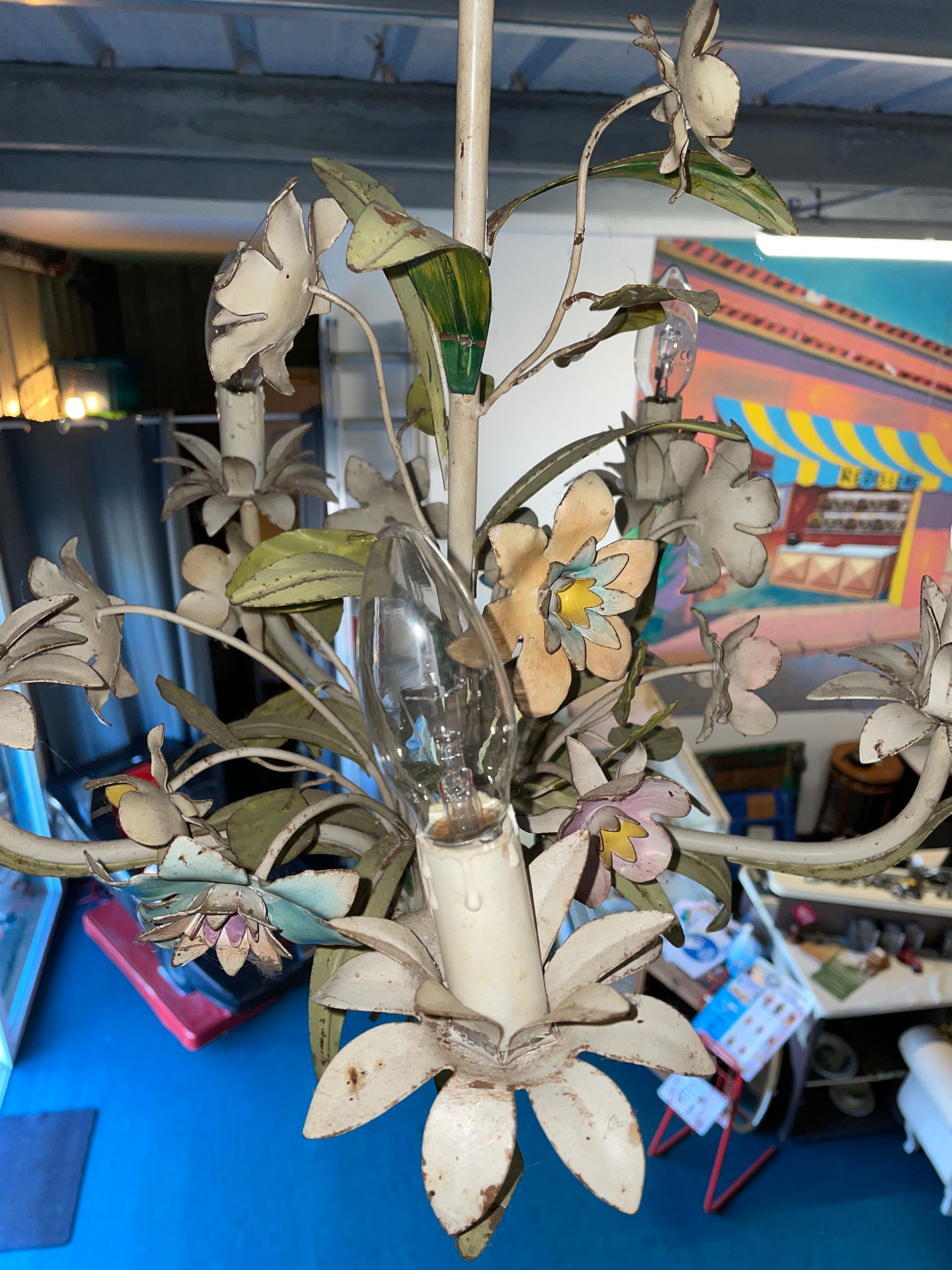 Flower painted metal chandelier