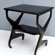 Vintage Black Ebonized Beech Serving Cart in the Style of Ico Parisi, Italy
