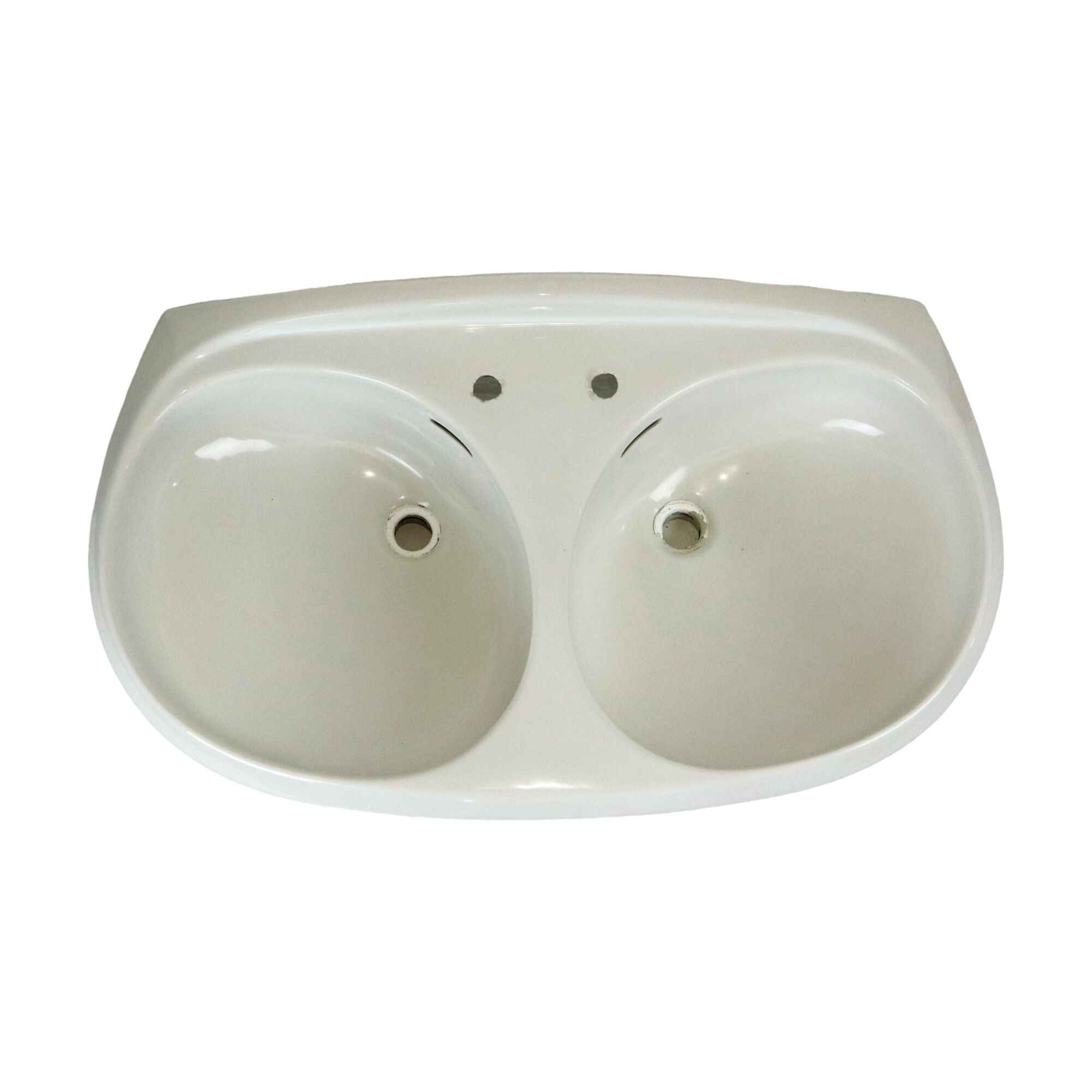 Vintage retro double sink 1970s white ceramic