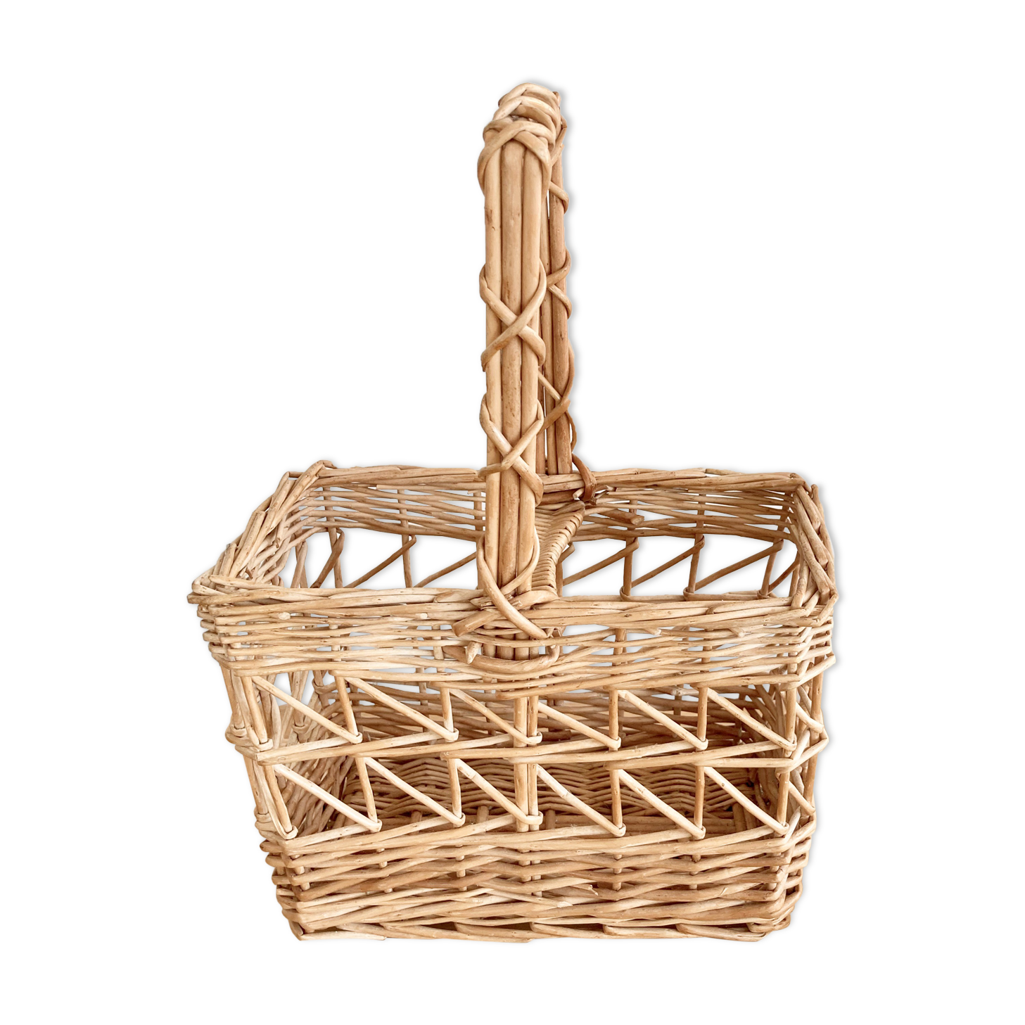 Vintage wicker bottle-bearer basket