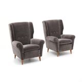Set of grey velvet armchairs, 1950s.