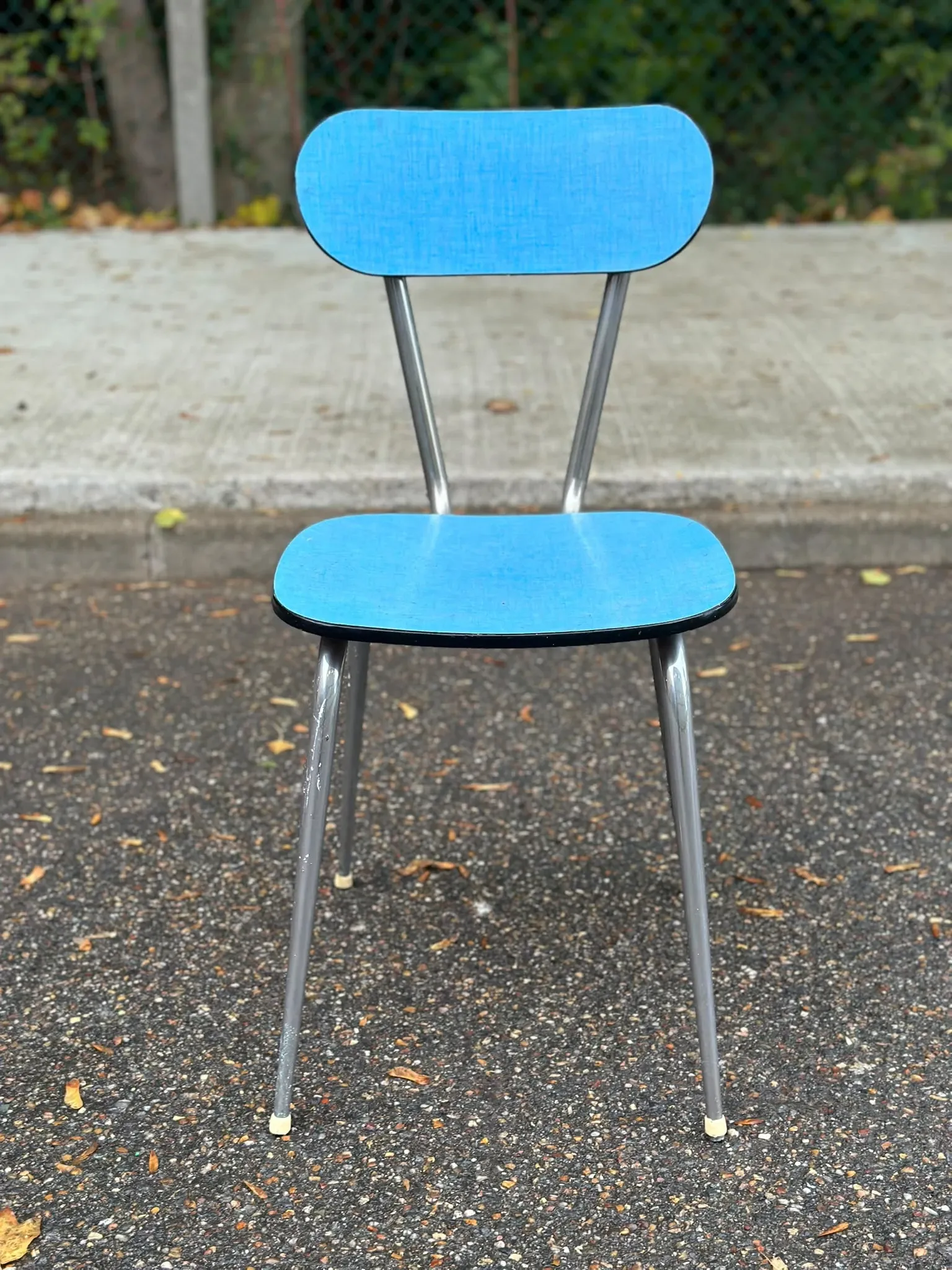 Vintage chair in sky blue Formica with chrome metal 1