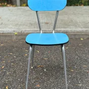 Vintage chair in sky blue Formica with chrome metal 1