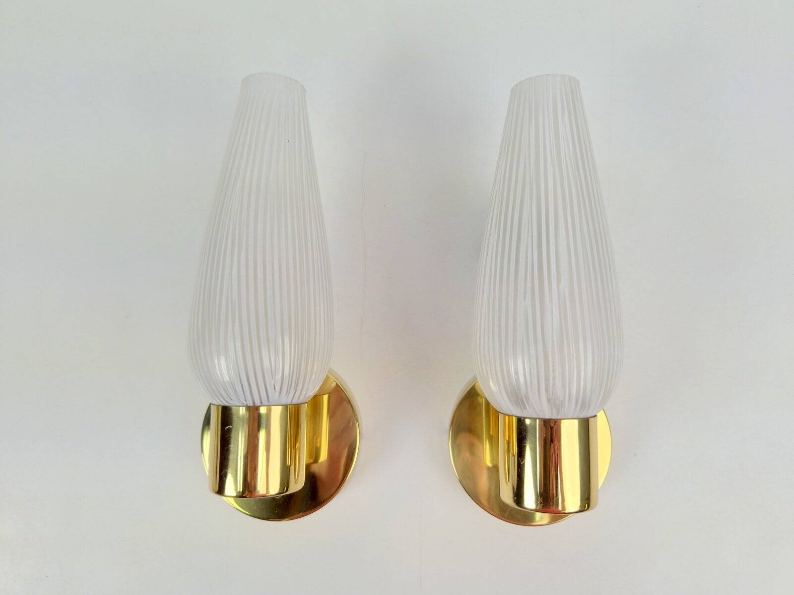 Mid-Century Swedish Wall Lamps in Brass and Glass, 1970, Set of 2