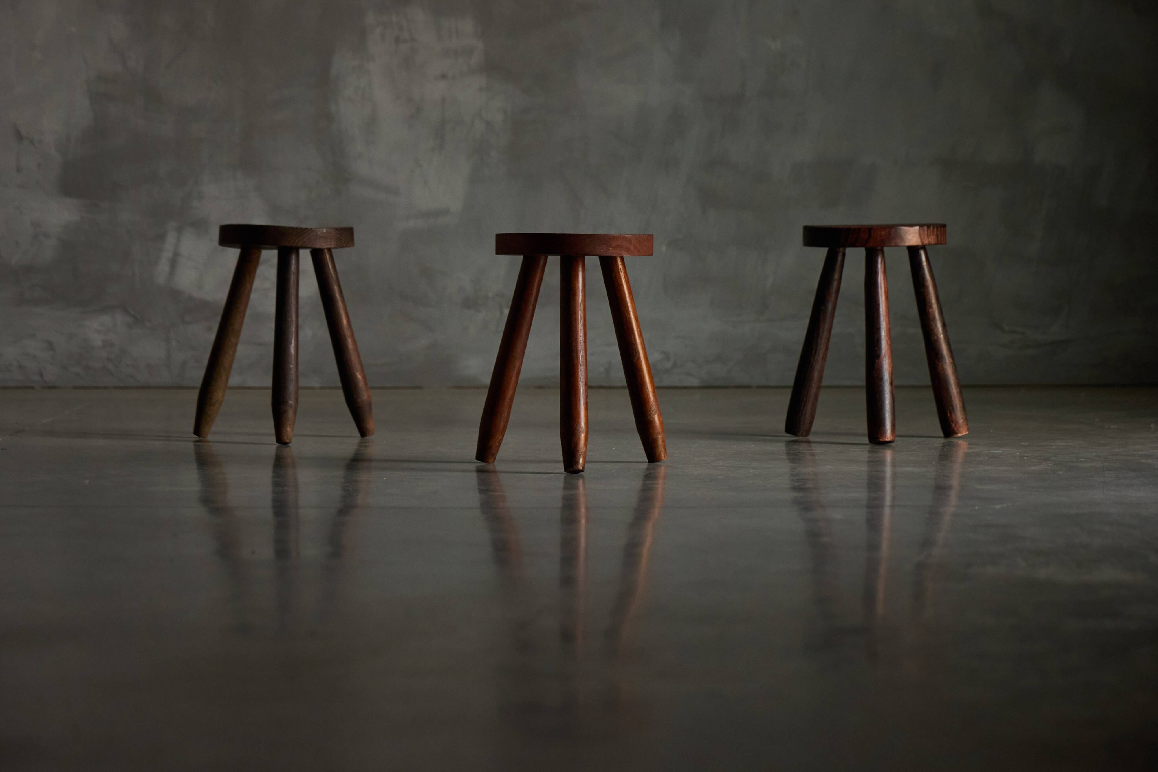 Brutalist Tripod Stools, France, 1960s