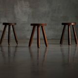 Brutalist Tripod Stools, France, 1960s