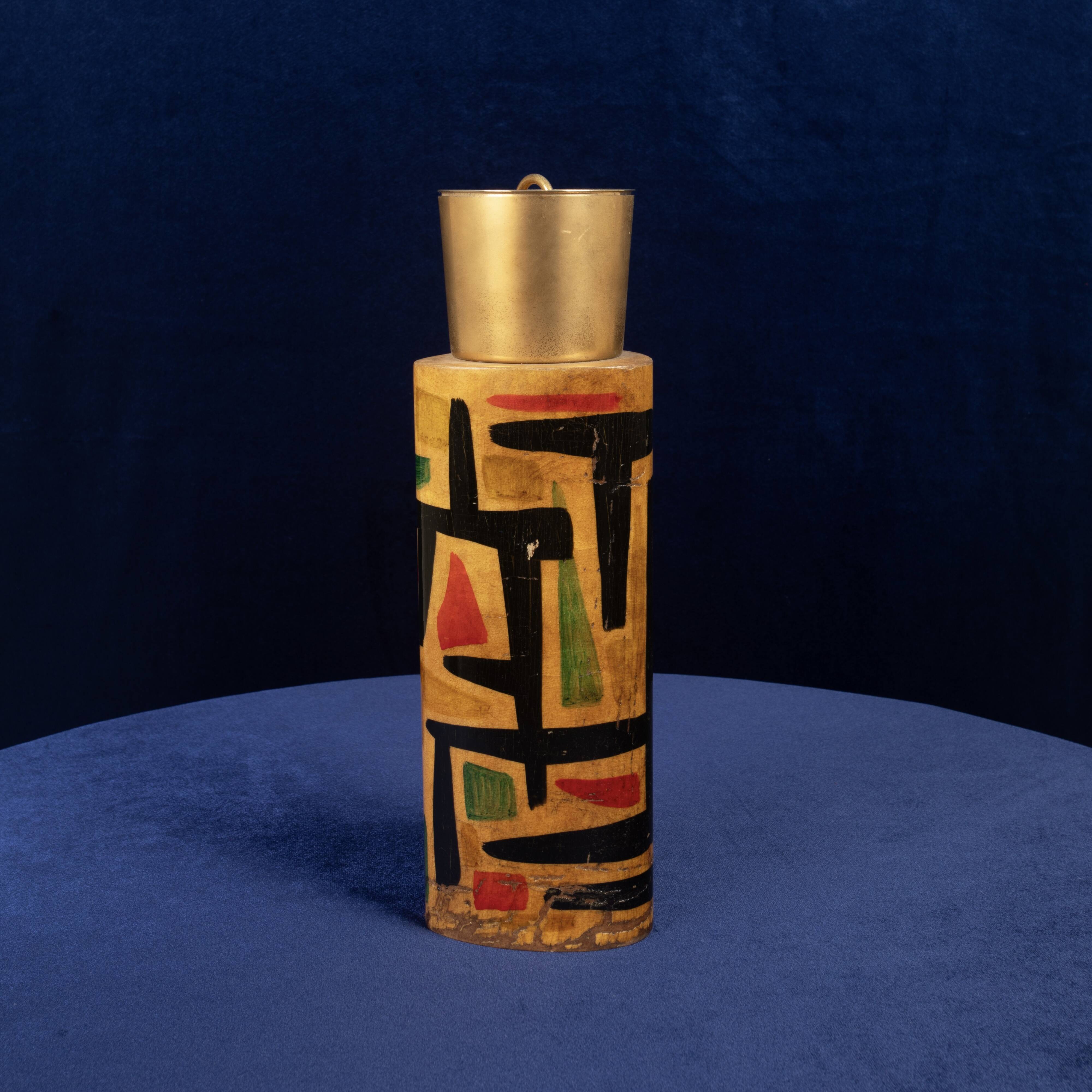 Aldo Tura Mod. 796D Parchment Thermos with Abstract Decoration, 1940