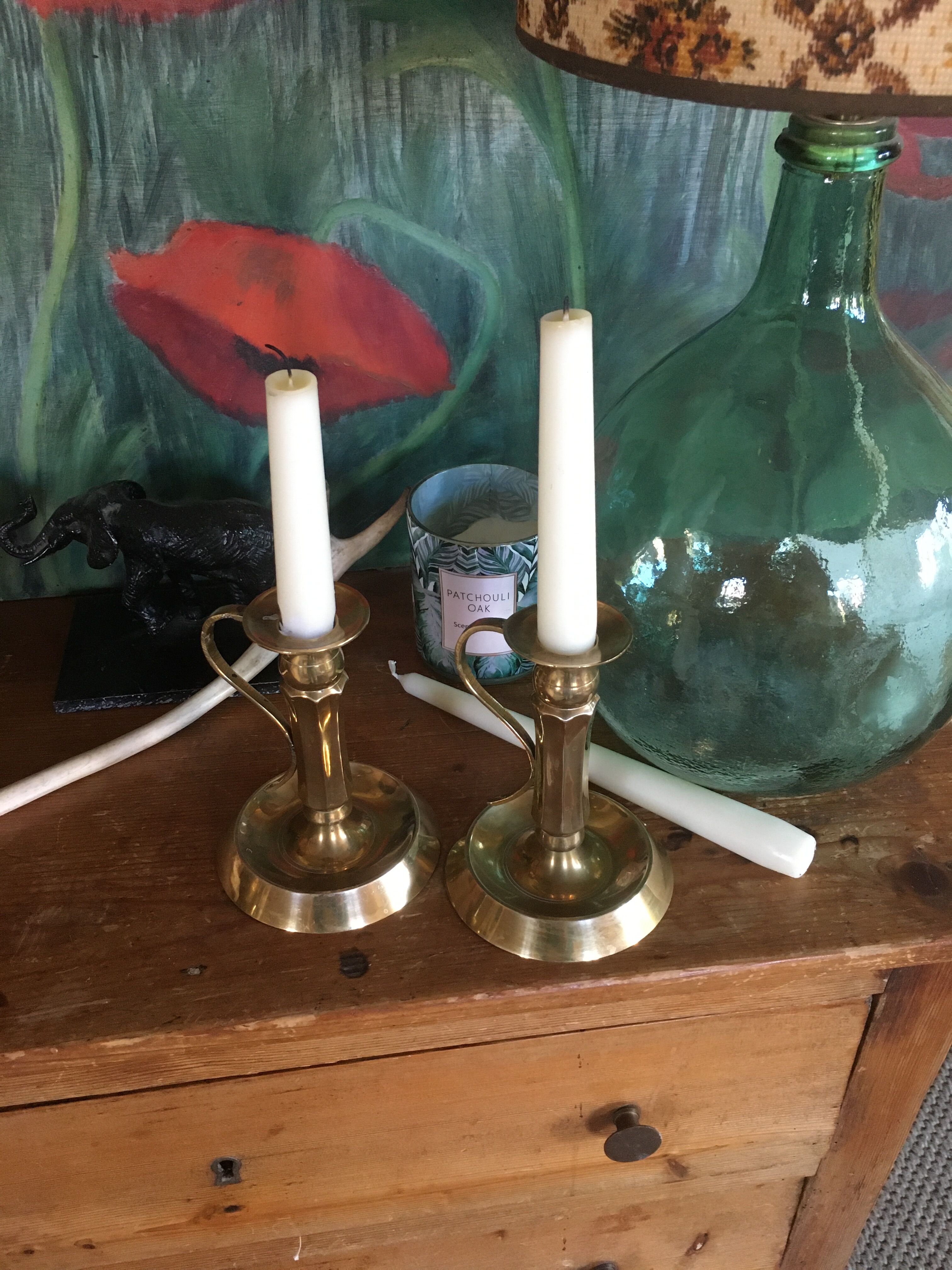 Duo of brass candlesticks