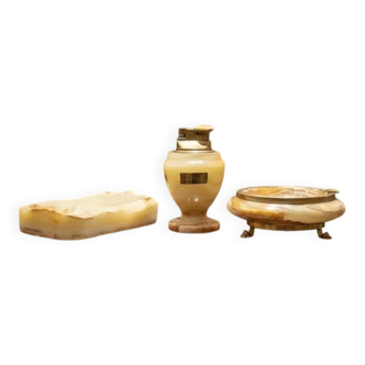 Briquets de table Vintage + 2 cendriers en onyx – ensemble déco