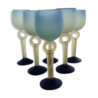 Set of 6 glass paste stemmed glasses