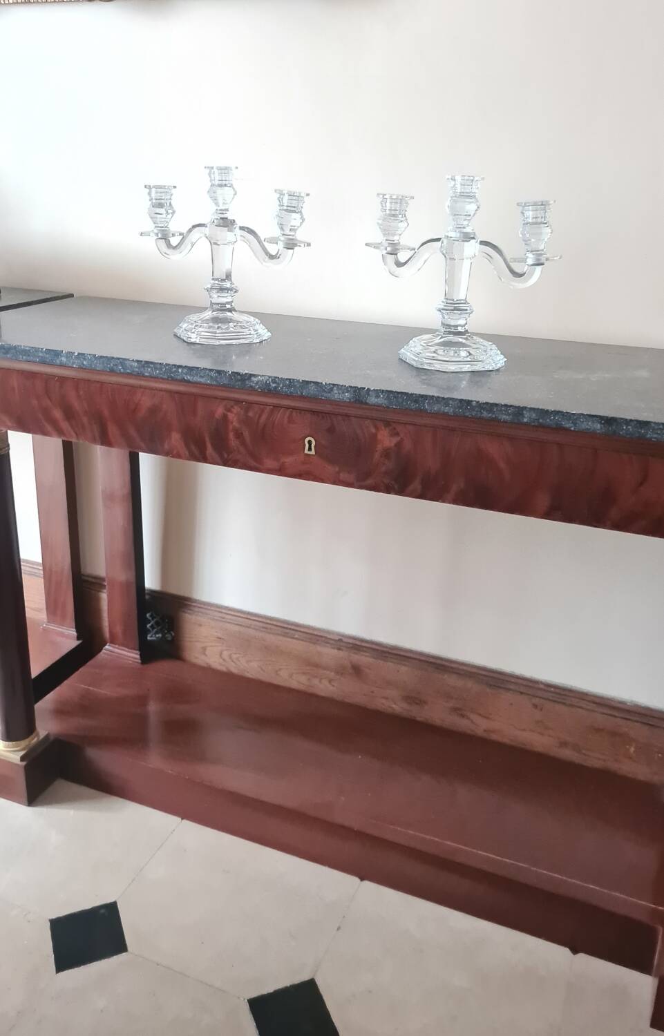 Pair of crystal candelabra, signed Baccarrat