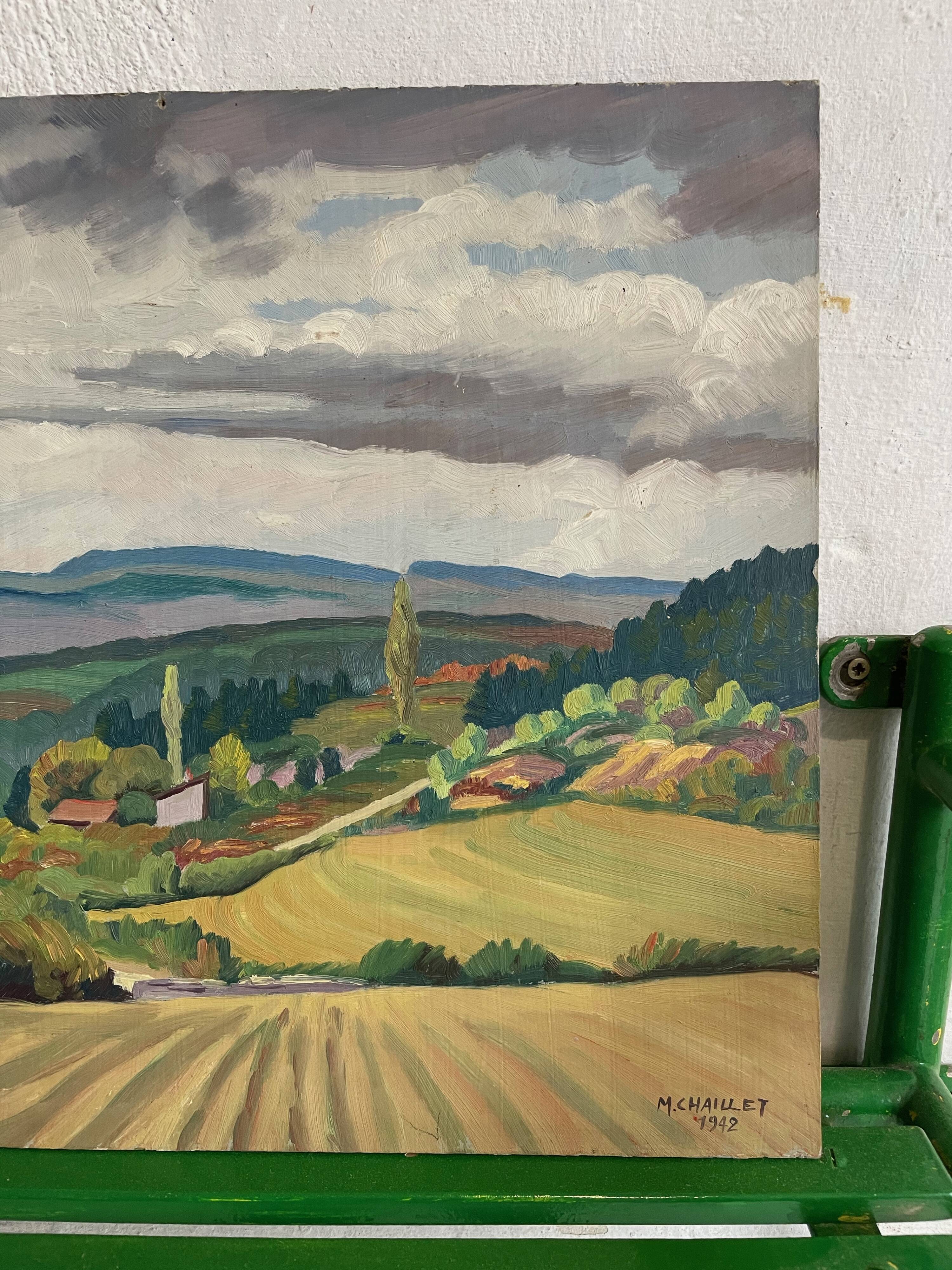 Painting oil landscape countryside 1942