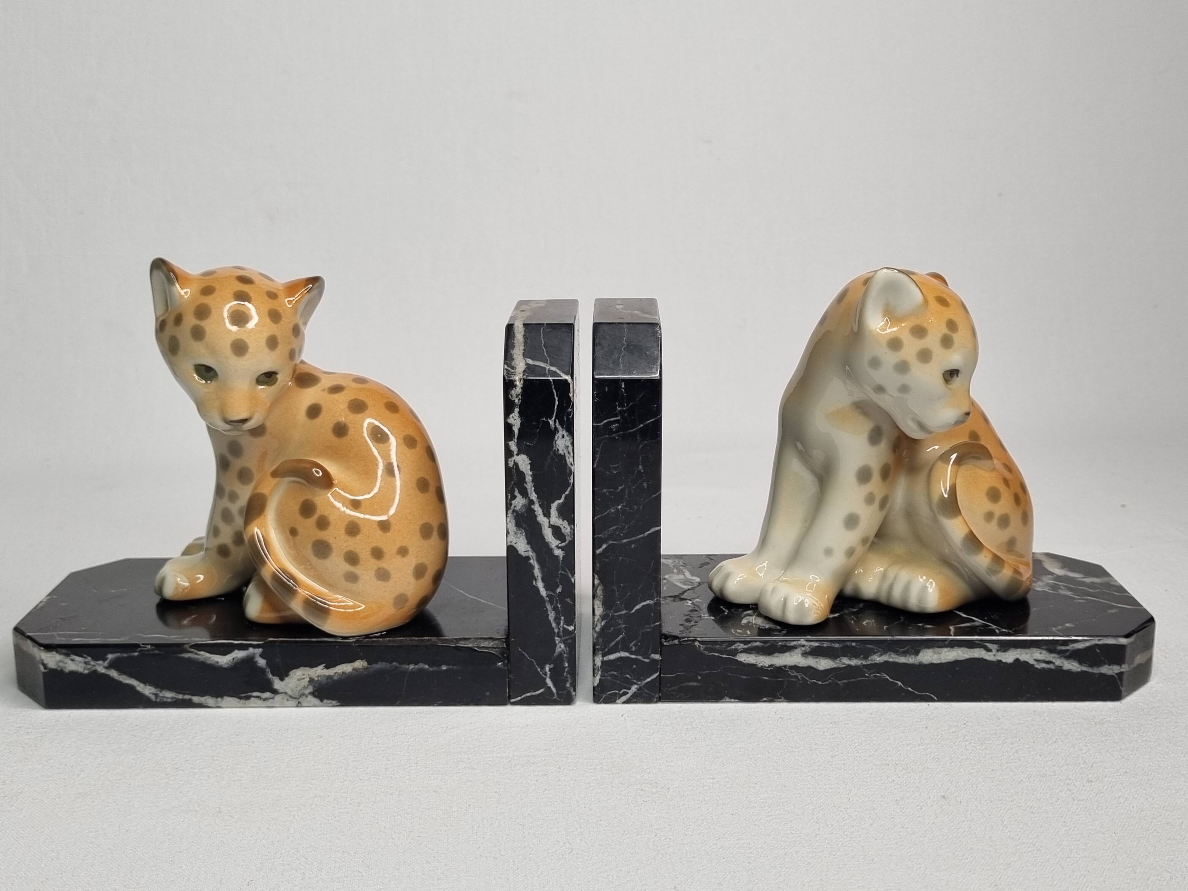 Pair of Lomonosov marble and porcelain bookends