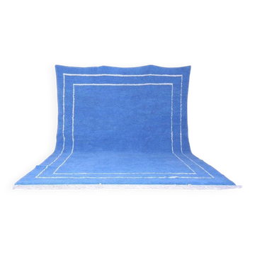 Tapis marocain traditionnel en laine bleue, fait main