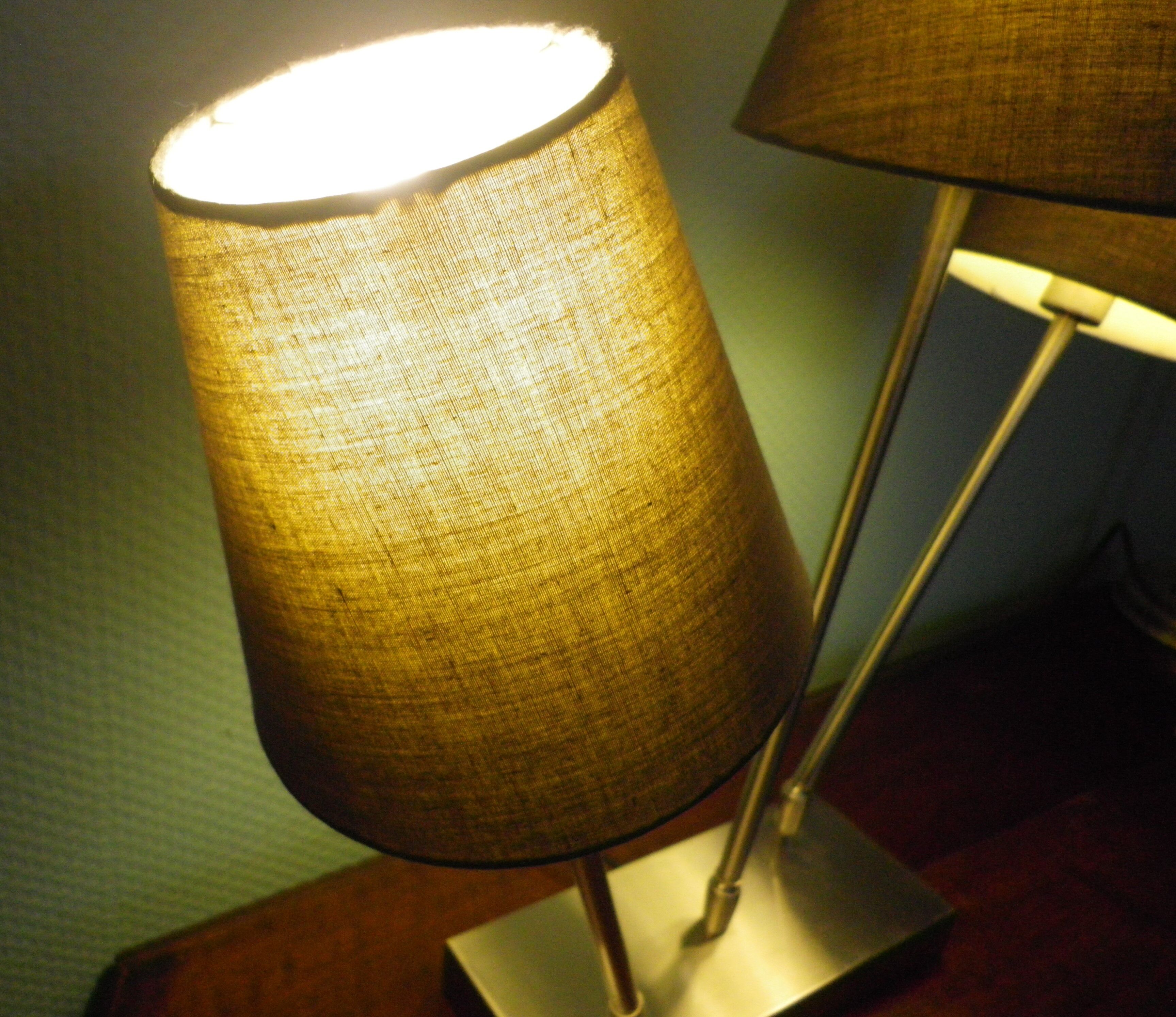 "Trio" table lamp, chromed metal, lampshades with tilting supports
