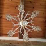 Lustre pampilles ancien cristal et verre taillé signé Portieux  6 feux