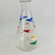 Vintage glass carafe 1960 Atomic boomerang decor blue red yellow
