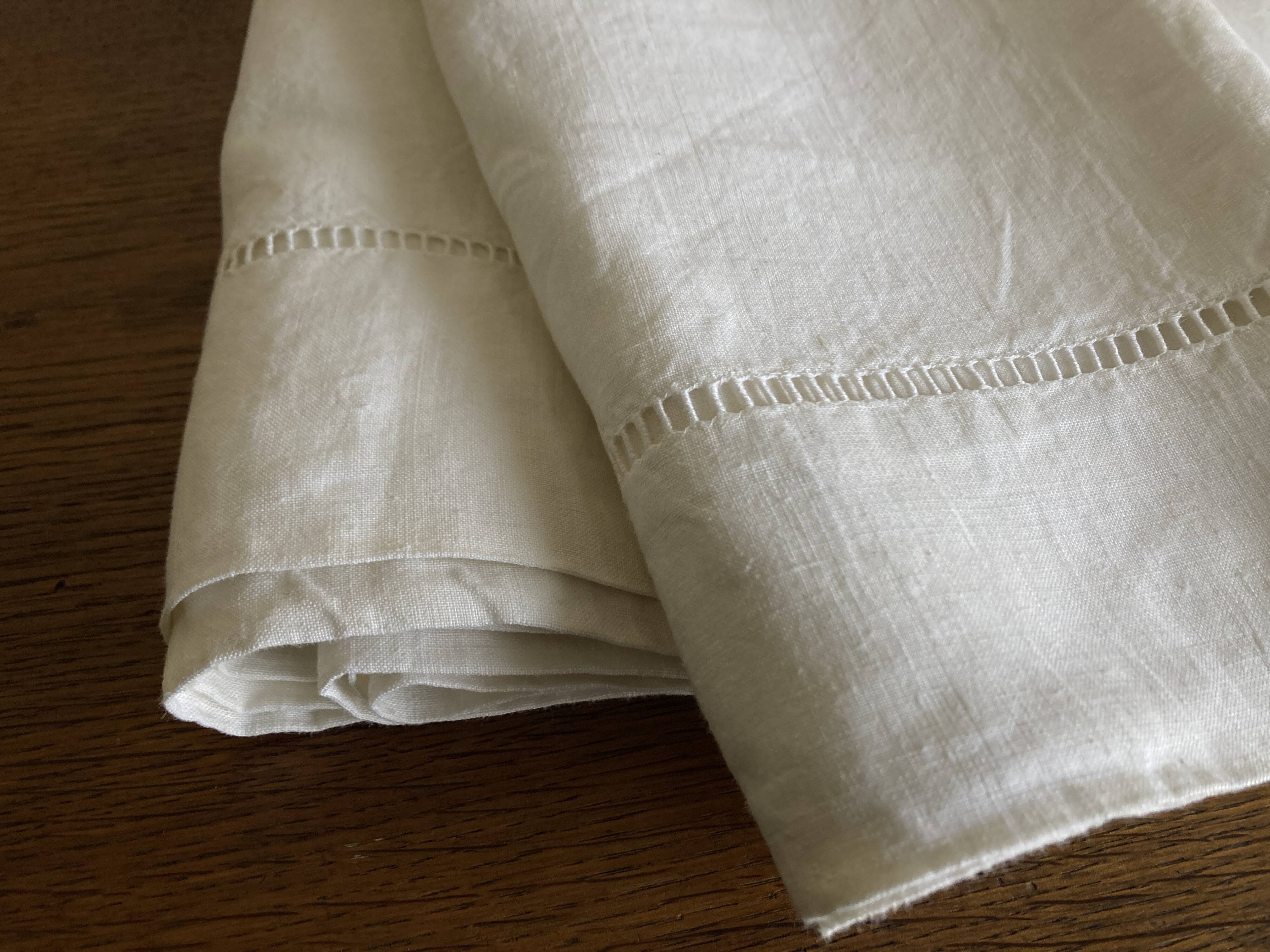 Linen sheet, reserve of antique trousseau, new with openwork and BL modernist L180