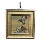 Mid-Century Oil on Panel “ Birds” by Unkown, Vintage & Framed 11 × 11 cm