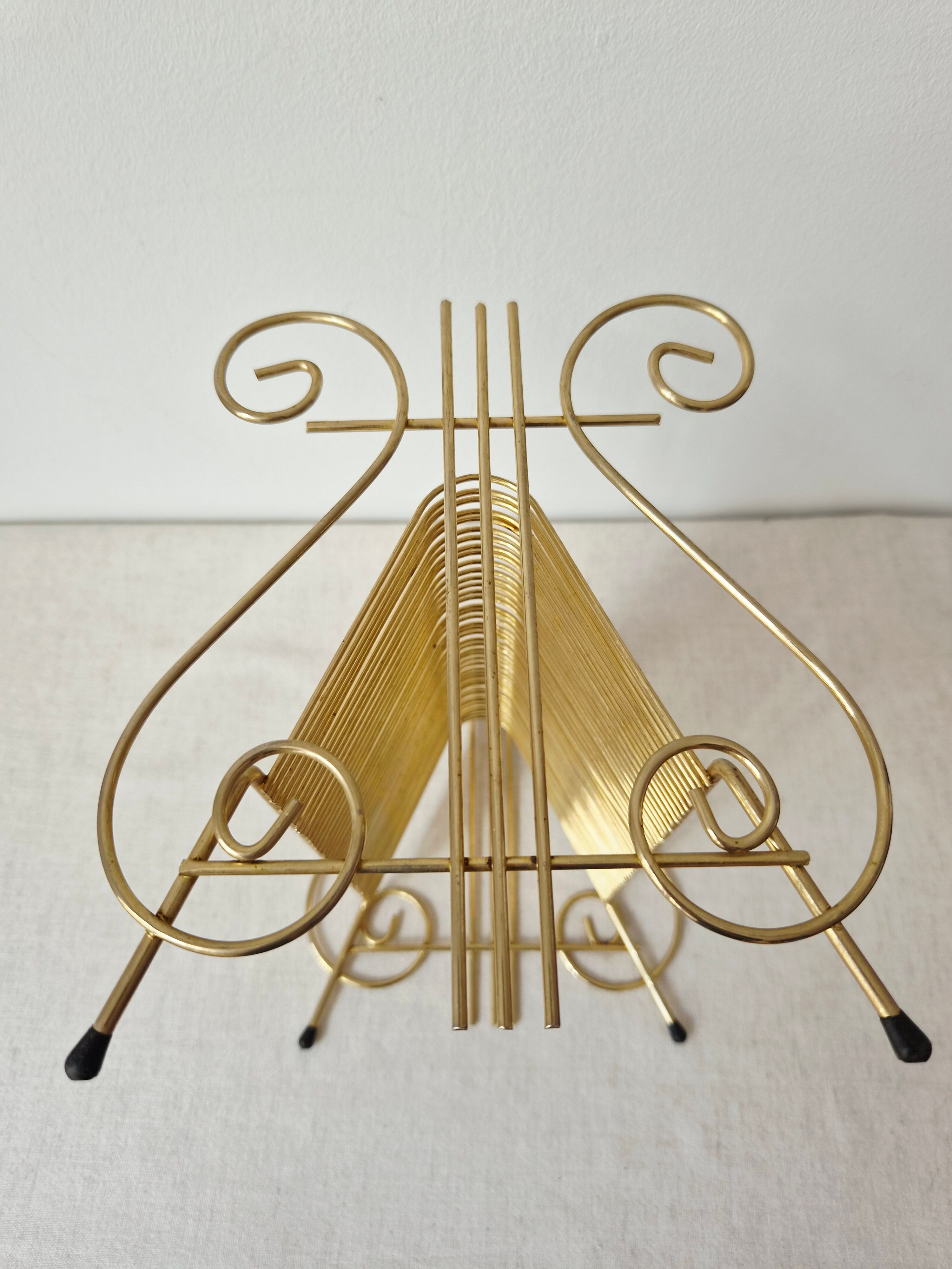 Vintage gold metal vinyl record rack '60s/'70s