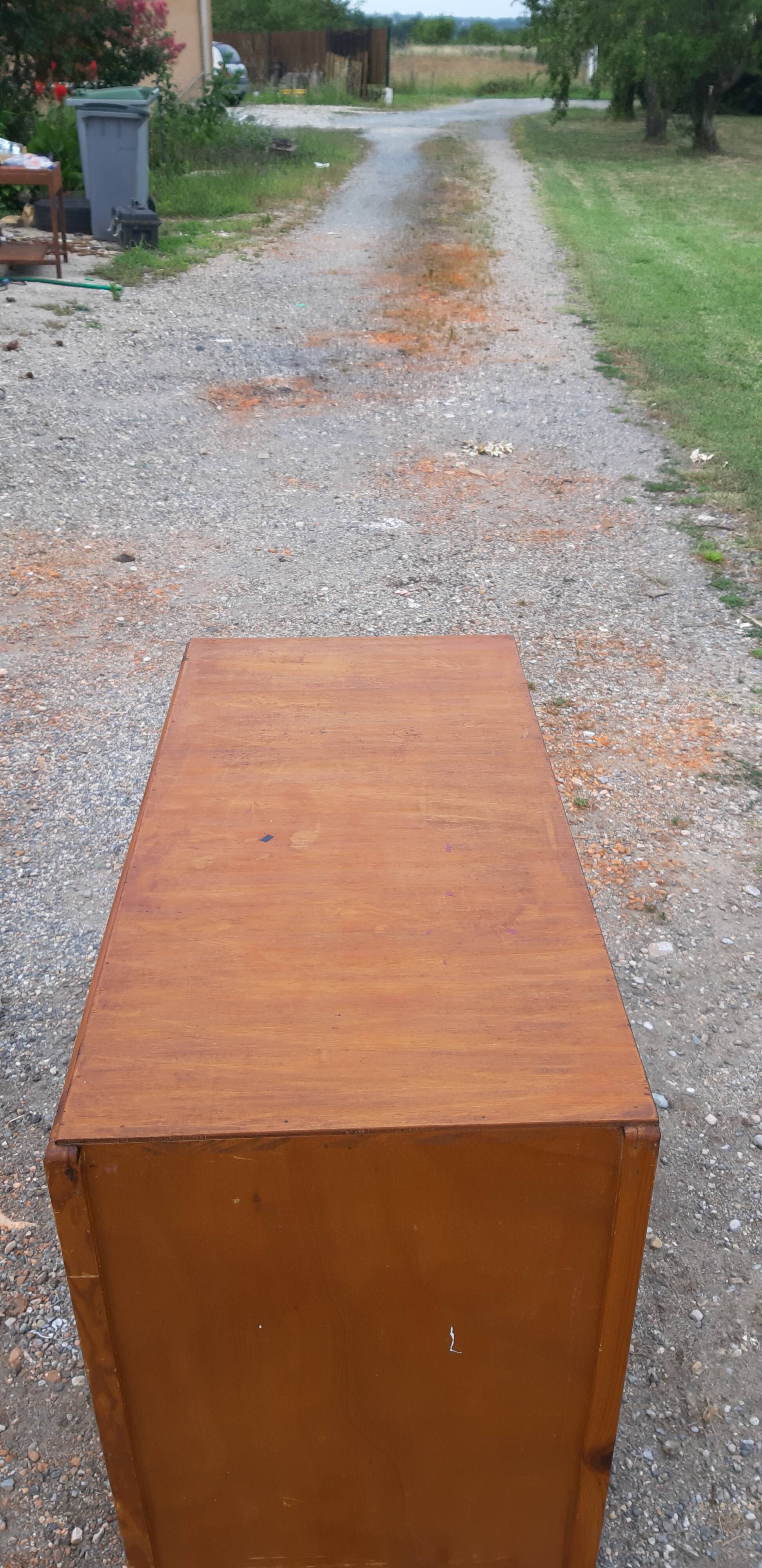 Commode vintage des années 50 en pin, pieds compas, 3 tiroirs