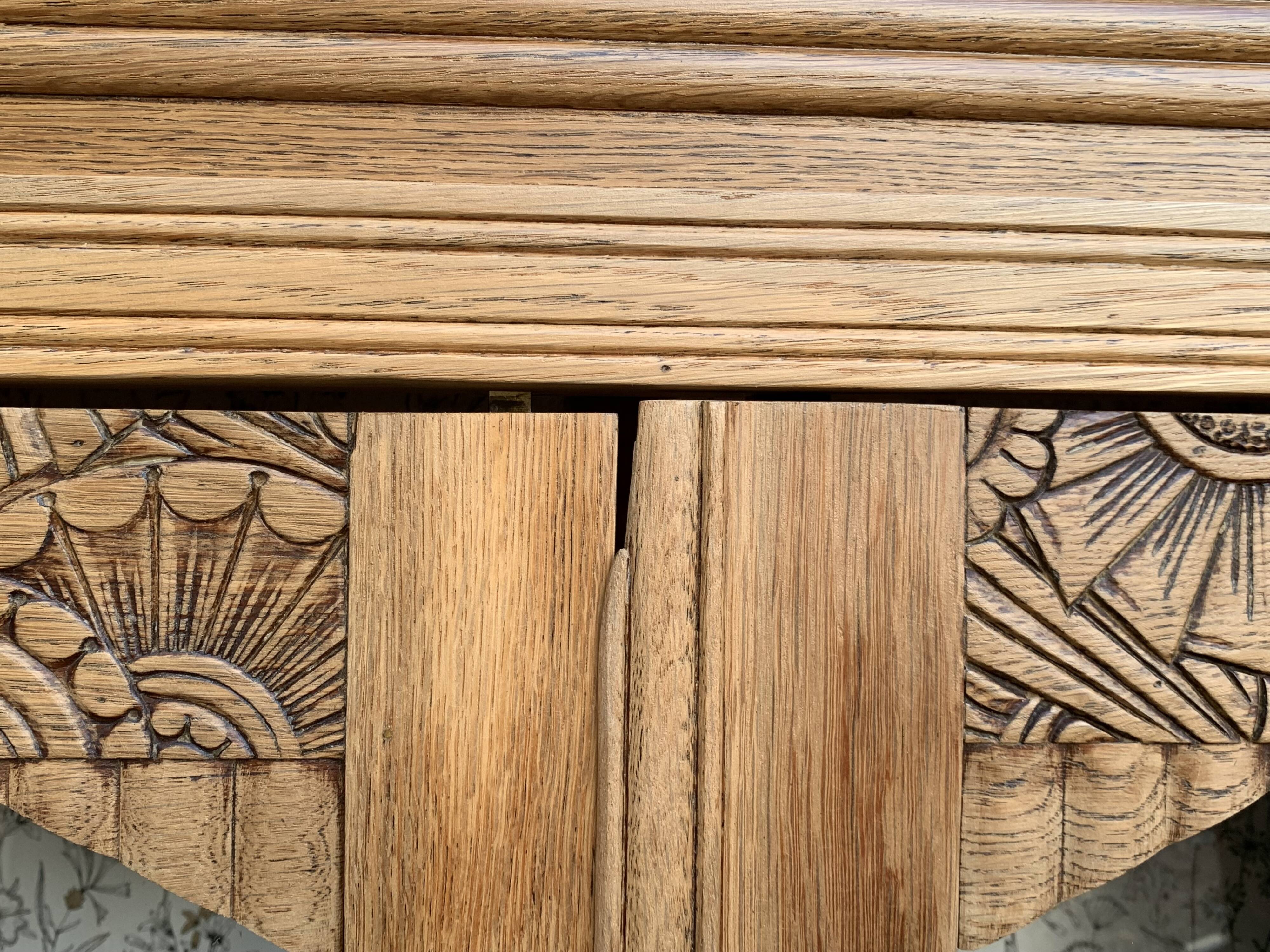 Parisian art deco glass cabinet in raw wood