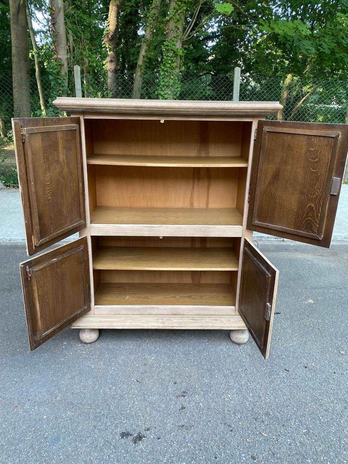 Buffet armoire with 4 doors, diamond point, stripped in light oak from the 1970s.