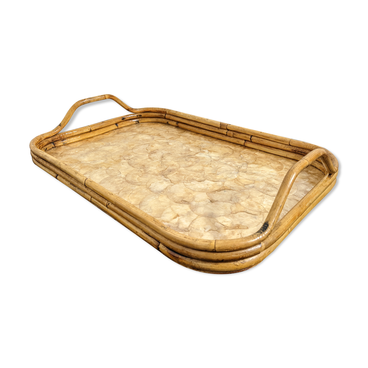 Mother-of-pearl and bamboo tray from the 70s
