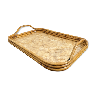 Mother-of-pearl and bamboo tray from the 70s