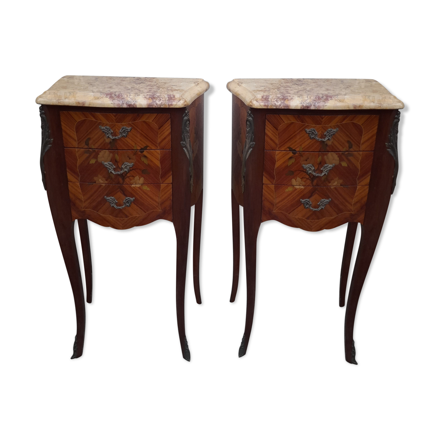 Pair of Louis XV style bedside tables in Marquetry